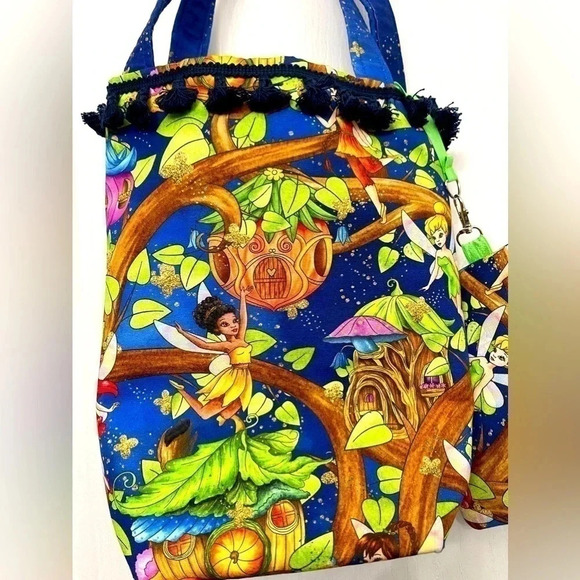 Tinker Bell Fairy Themed Custom Made Purse Tote and Matching Attached Zipper Bag - Picture 2 of 12